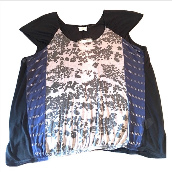Free People Black Blue Gray Top Shirt Medium M - Picture 3 of 6